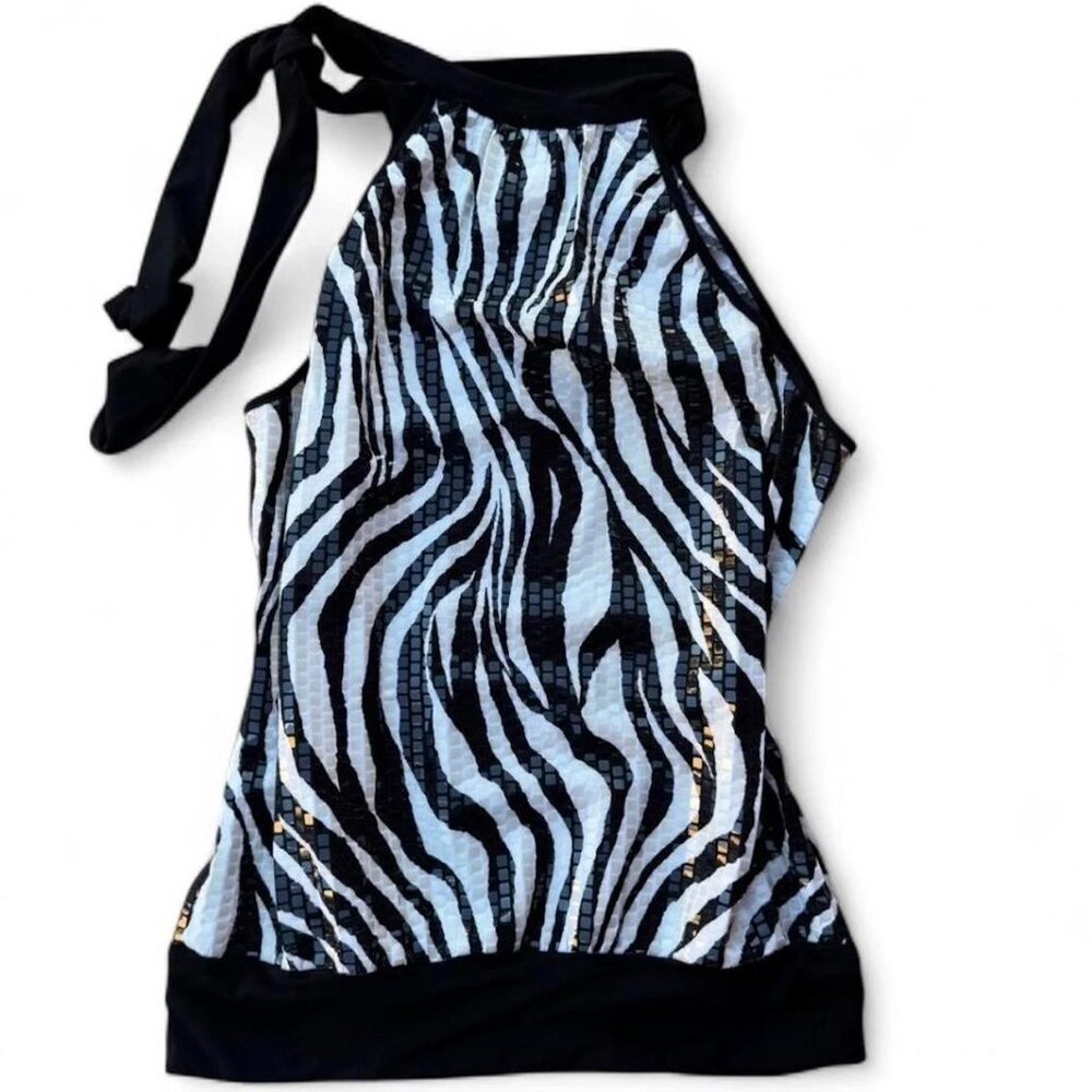 Zebra print sequin halter top in excellent condition from brand Soulmates - Picture 2 of 4